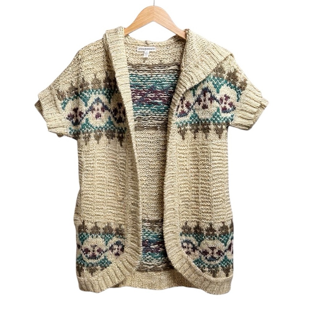 Vintage Aeropostale Bohemian Cozy Cream Patterned Hoodie Sweater Vest Size M